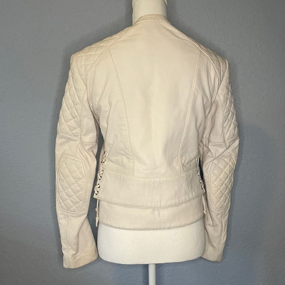 Balenciaga White Lamb Leather Biker Quilted Zip Jacket Celebrity Style EUC 38 - Picture 4 of 16